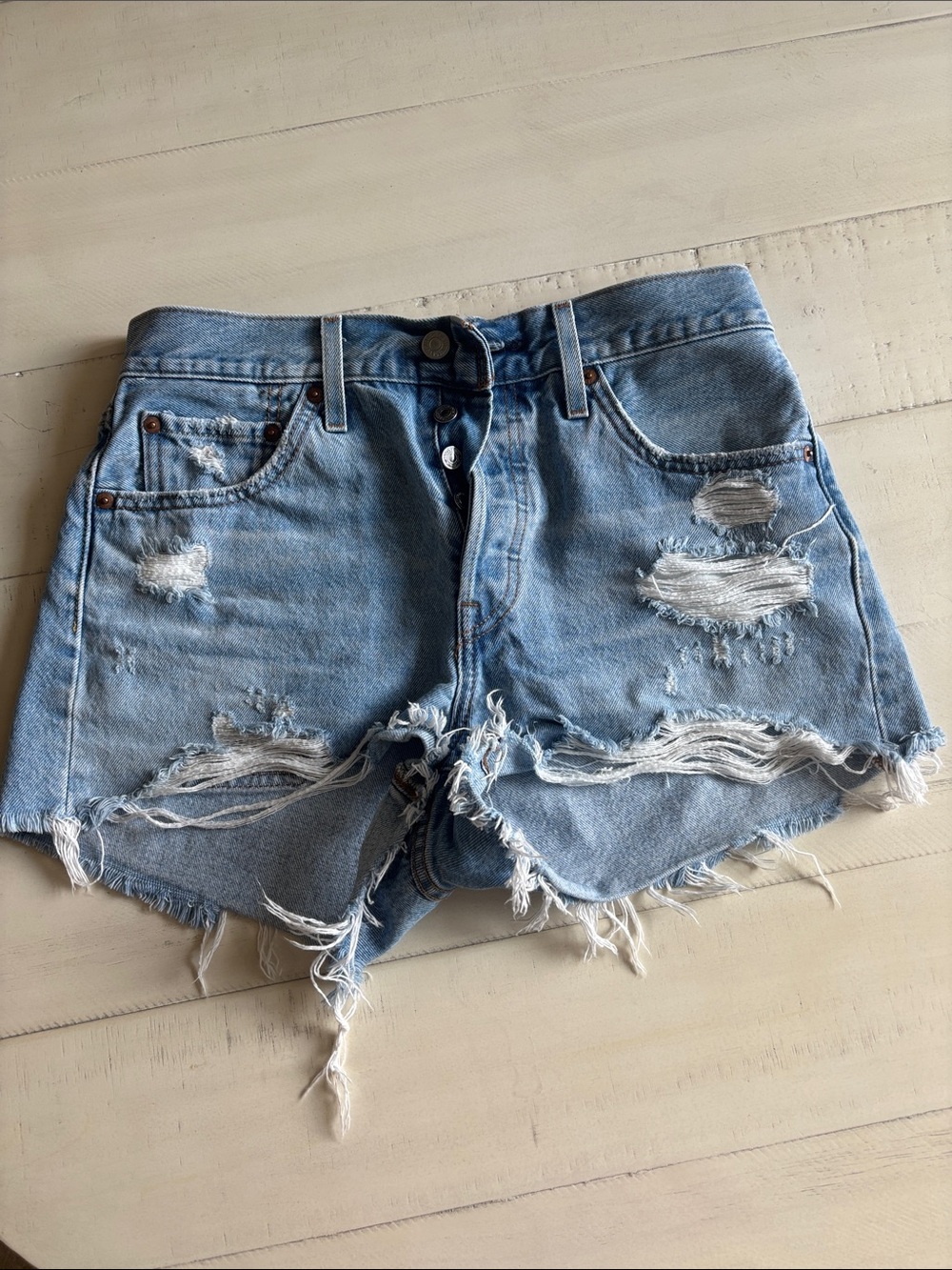 Levi's Light Blue Distressed Denim Cutoff Shorts